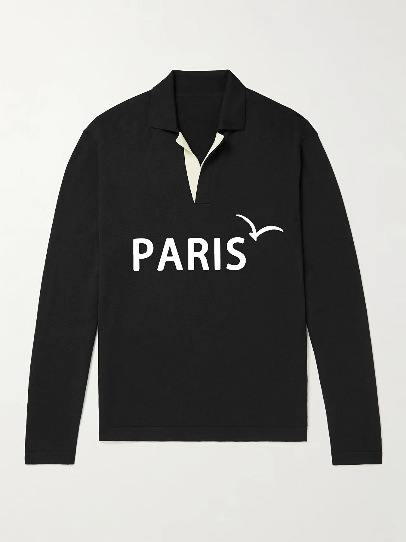 Paris Pattern Knit Polo Shirt Men's Casual Lapel Pullover Sweater