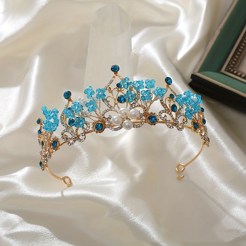 Crystal Crown Hair Accessories Princess Faux Pearl Rhinestone Head Jewelry
