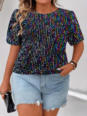 Colorful Sequin Puff Sleeve Party Blouse