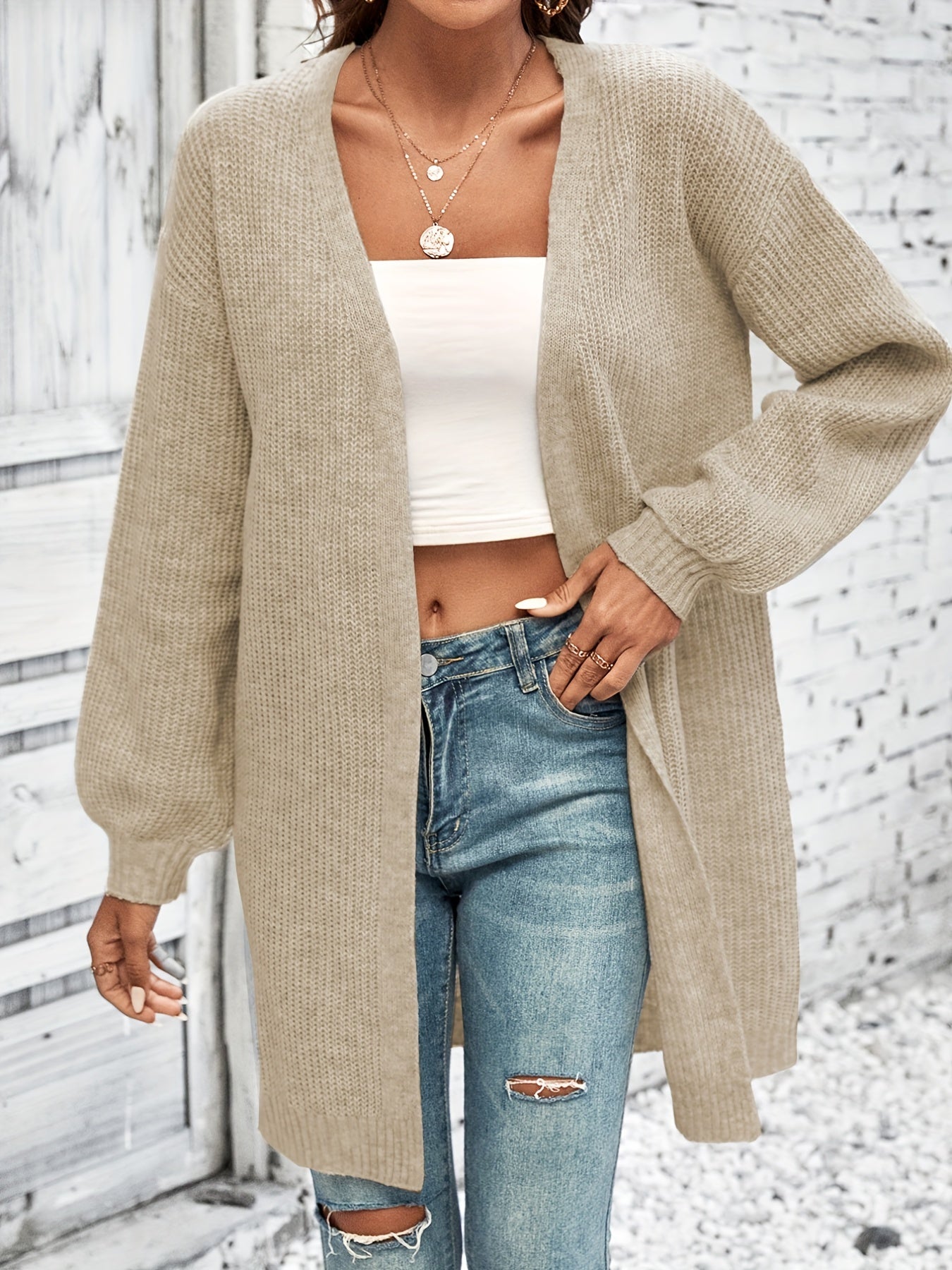 Women's Solid Long Sleeve Loose Fit Cardigan