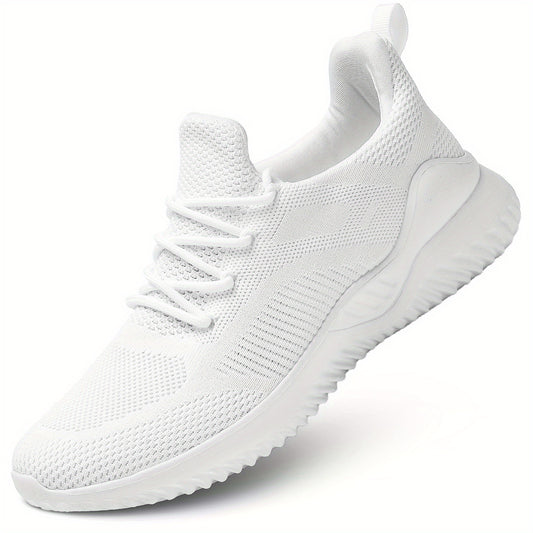 Men's Solid Running Shoes Breathable Woven Knit Sneakers