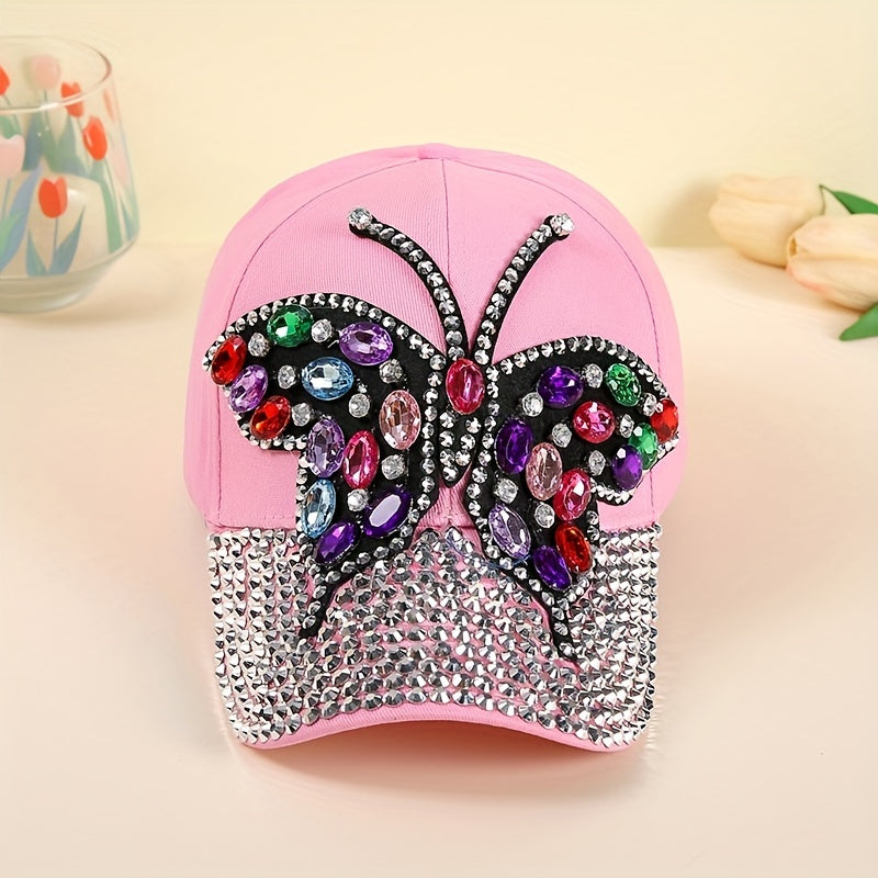Rhinestone Butterfly Patch Baseball Cap Y2K Dad Sports Sun Hats