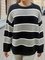 Casual Stripe Print Sweater Women's Long Sleeve Jumper