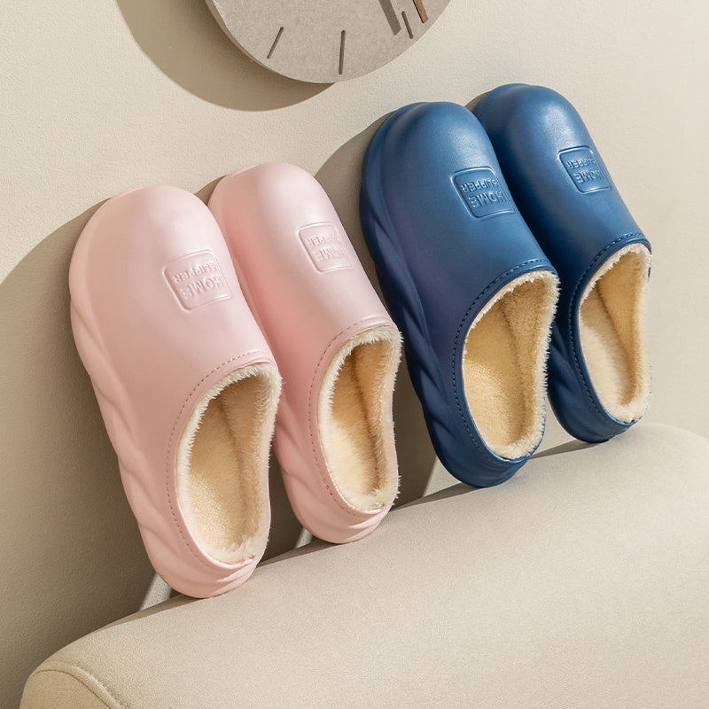Warm Fleece Slippers Waterproof House Shoes Couple Plush Sandals Winter