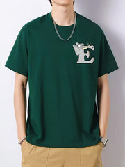 Cartoon Letter Print Men's Cotton Graphic Crew Neck T-shirt