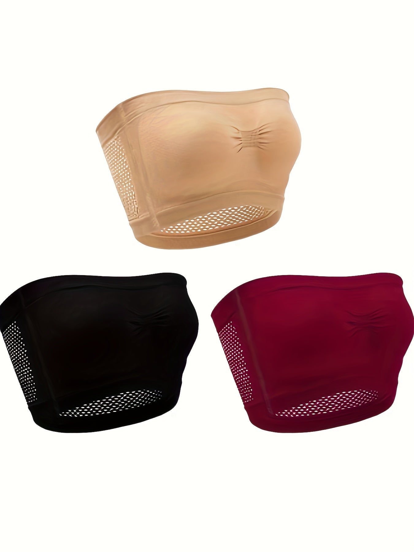 3pcs Strapless Bandeau Bras Hollow Out Stretch Bra