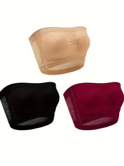 3pcs Strapless Bandeau Bras Hollow Out Stretch Bra