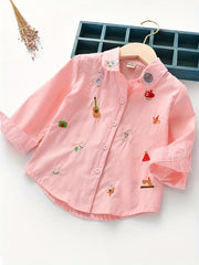 Girl s Cartoon Embroidered Collared Shirt Top For Autumn Outfit