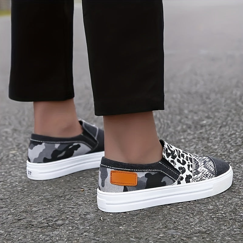 Leopard & Snakeskin Patchwork Canvas Shoes Low Slip Casual Flats