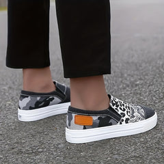 Leopard & Snakeskin Patchwork Canvas Shoes Low Slip Casual Flats