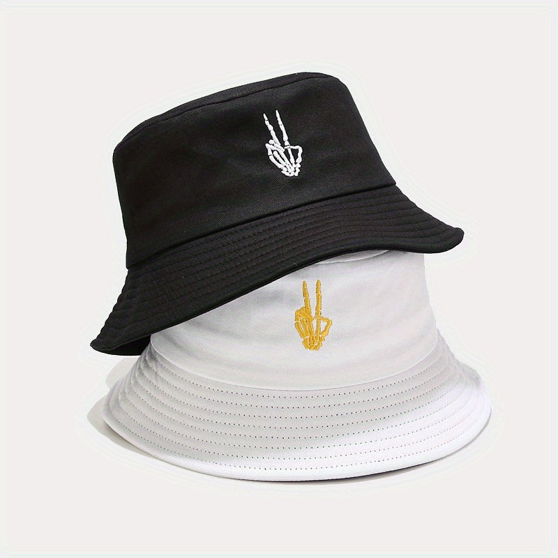 Skull Finger Embroidered Bucket Hat