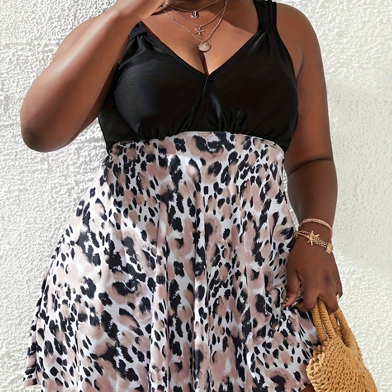 Plus Size Modest Tankini Set Women's V Neck Cami Top & Panty Swimsuit