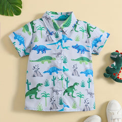 Baby Boys Dinosaur Graphic Button-up Shirt for Summer