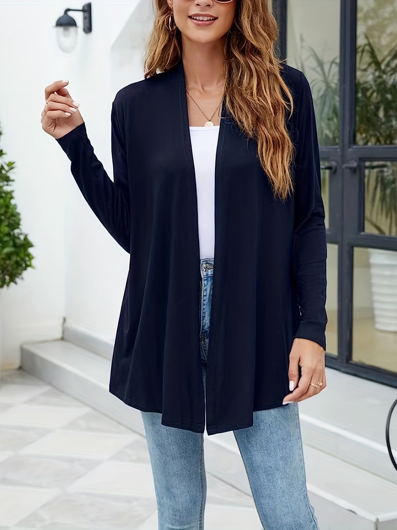 Casual Open Front Long Sleeve Cardigan for Women