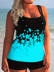 Colorblock Floral Print Tank Top & Shorts Swimsuit Set