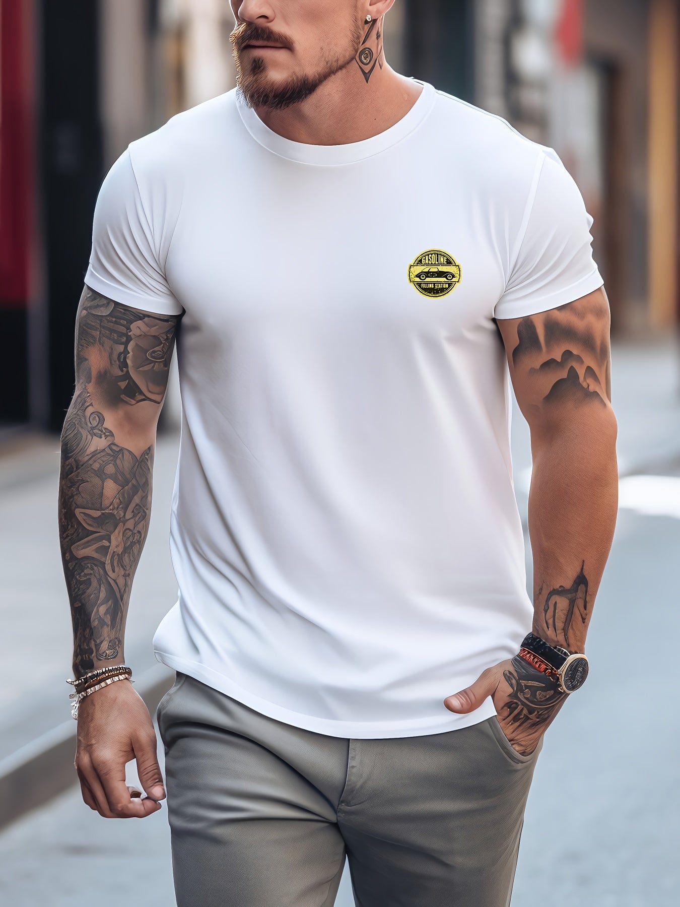 Helicopter & Car Various Pattern Print Men's Comfy T shirt Graphic Tee