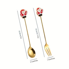 6pcs Dessert Cutlery Set Golden Christmas Cartoon Fork Spoon Set