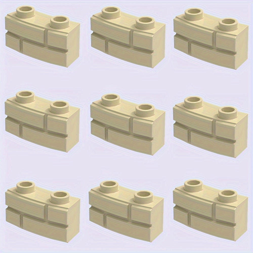 9pcs Building Block Set Curved Wall Tiles & Lattice Bricks Khaki ABS