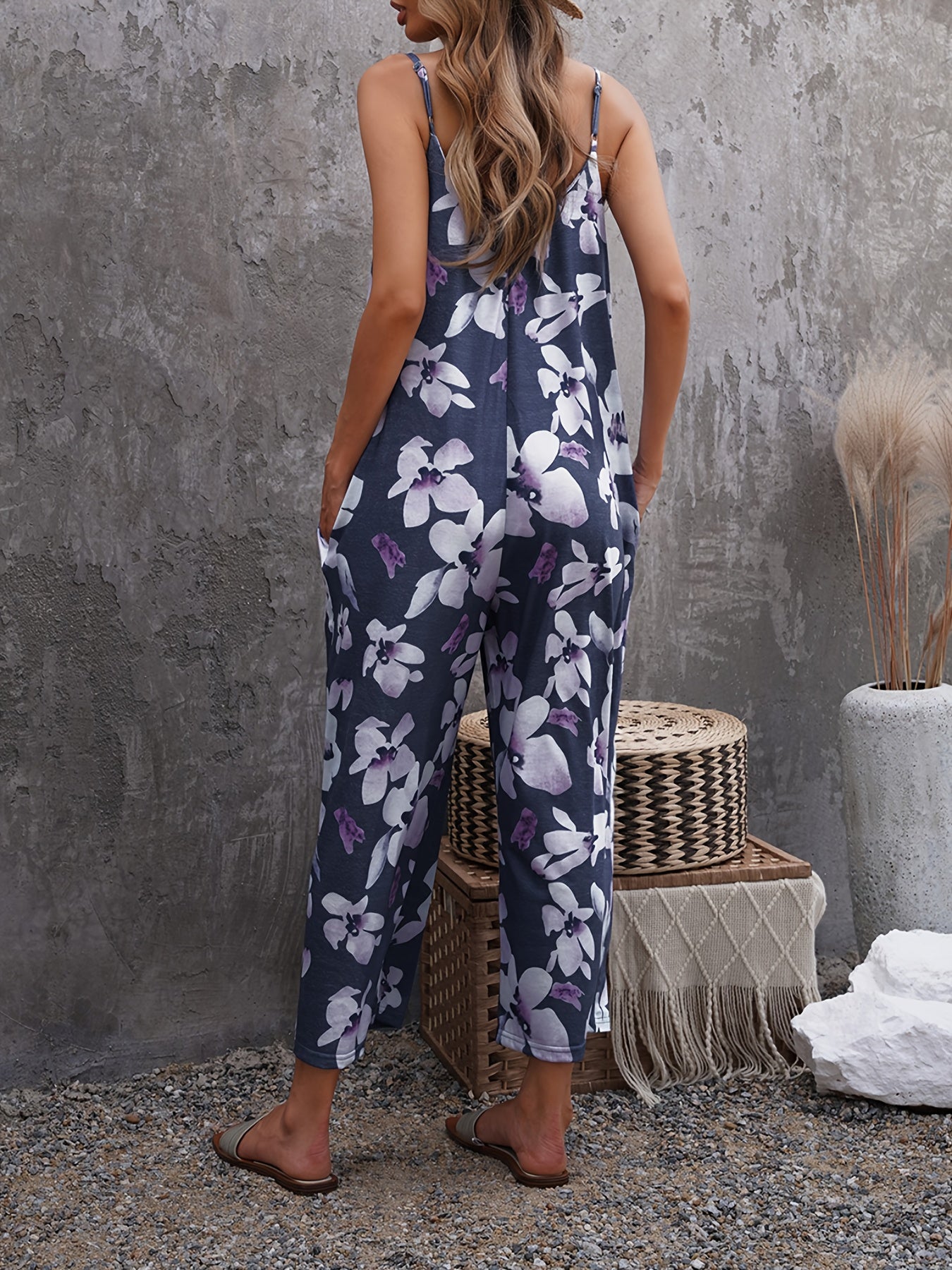 Floral Print Cami Jumpsuit Wide Leg Loose Casual Jumpsuit