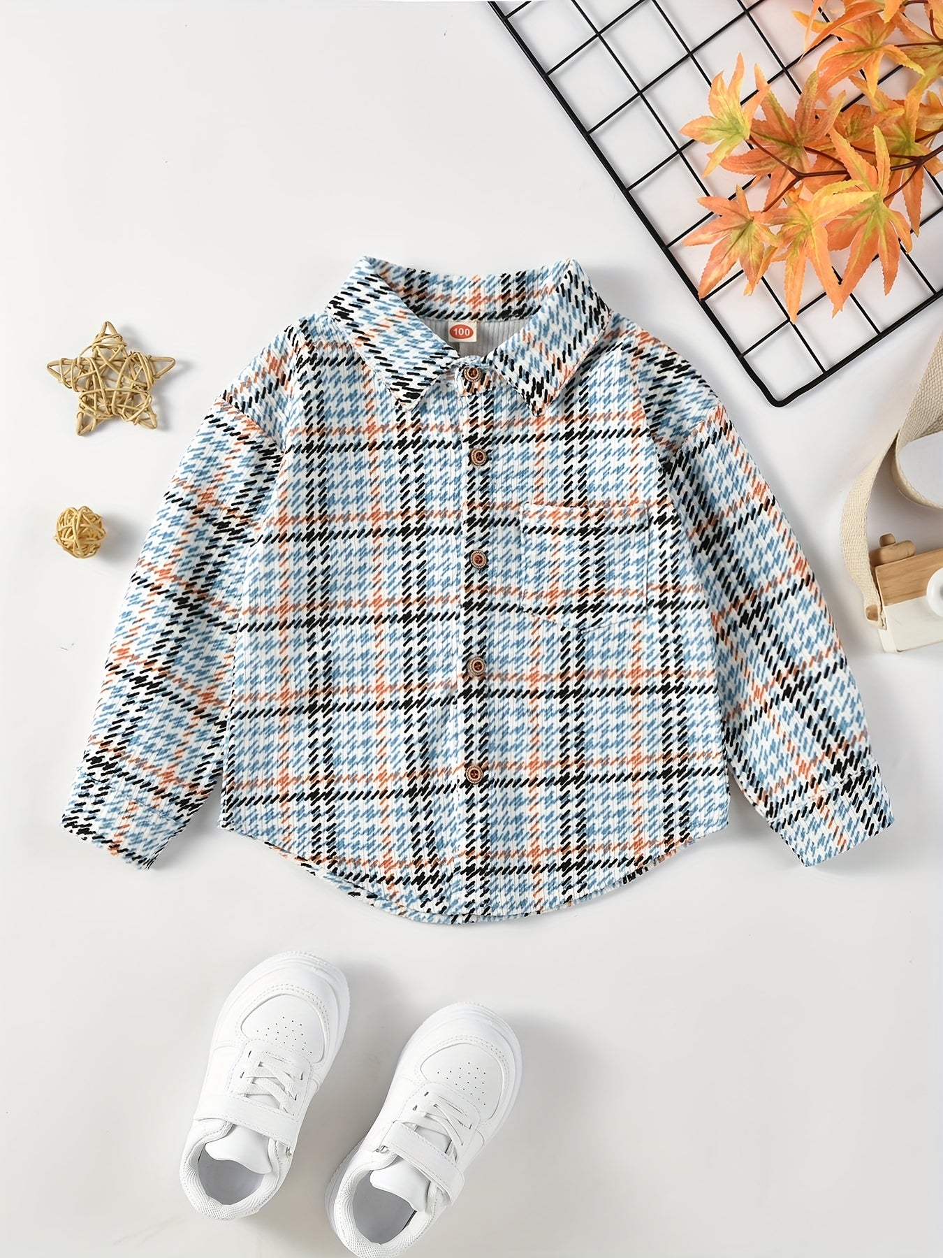 Boys Corduroy Plaid Shirts Long Sleeve Button Down Tops Spring Fall Outwear