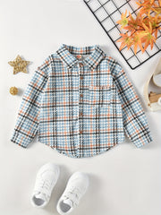 Boys Corduroy Plaid Shirts Long Sleeve Button Down Tops Spring Fall Outwear