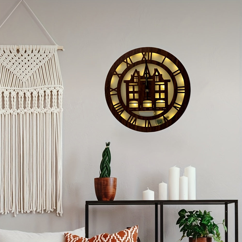 Wooden House Clock with Sound and Light Control