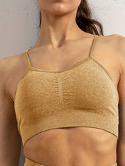 Yoga Sports Set: Solid Pleated Front Sports Bra, Crop Top, Leggings