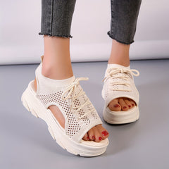 Women's Mesh Lace-up Sports Sneakers Platform Sandals