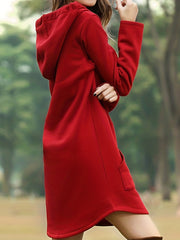Drawstring Hooded Dress with Pockets for Women
