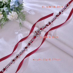 Red Ribbon Bridal Belt with Rhinestones for Weddings & Parties