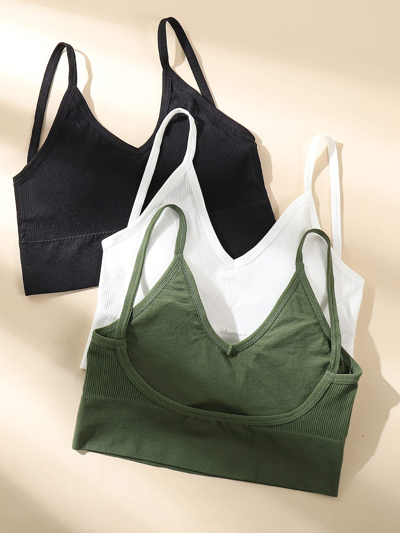 3pcs Solid Wireless Bras Comfy & Breathable Stretch Bra Women's Lingerie
