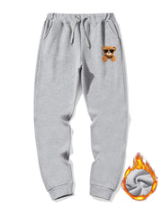 Men's Bear Sunglasses Sherpa Fleece Drawstring Sweatpants