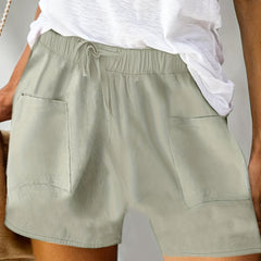 Solid Drawstring Shorts Casual Elastic Waist Wide Leg Shorts Women's Clothing