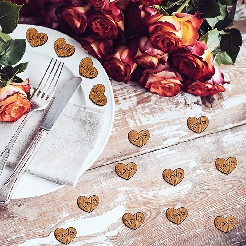 600pcs Wooden Heart Rural Wedding Table Decoration DIY Craft Patch