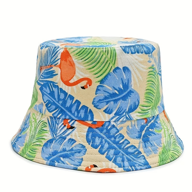 Flamingo Leaf Print Bucket Hat Sunscreen Fisherman Cap
