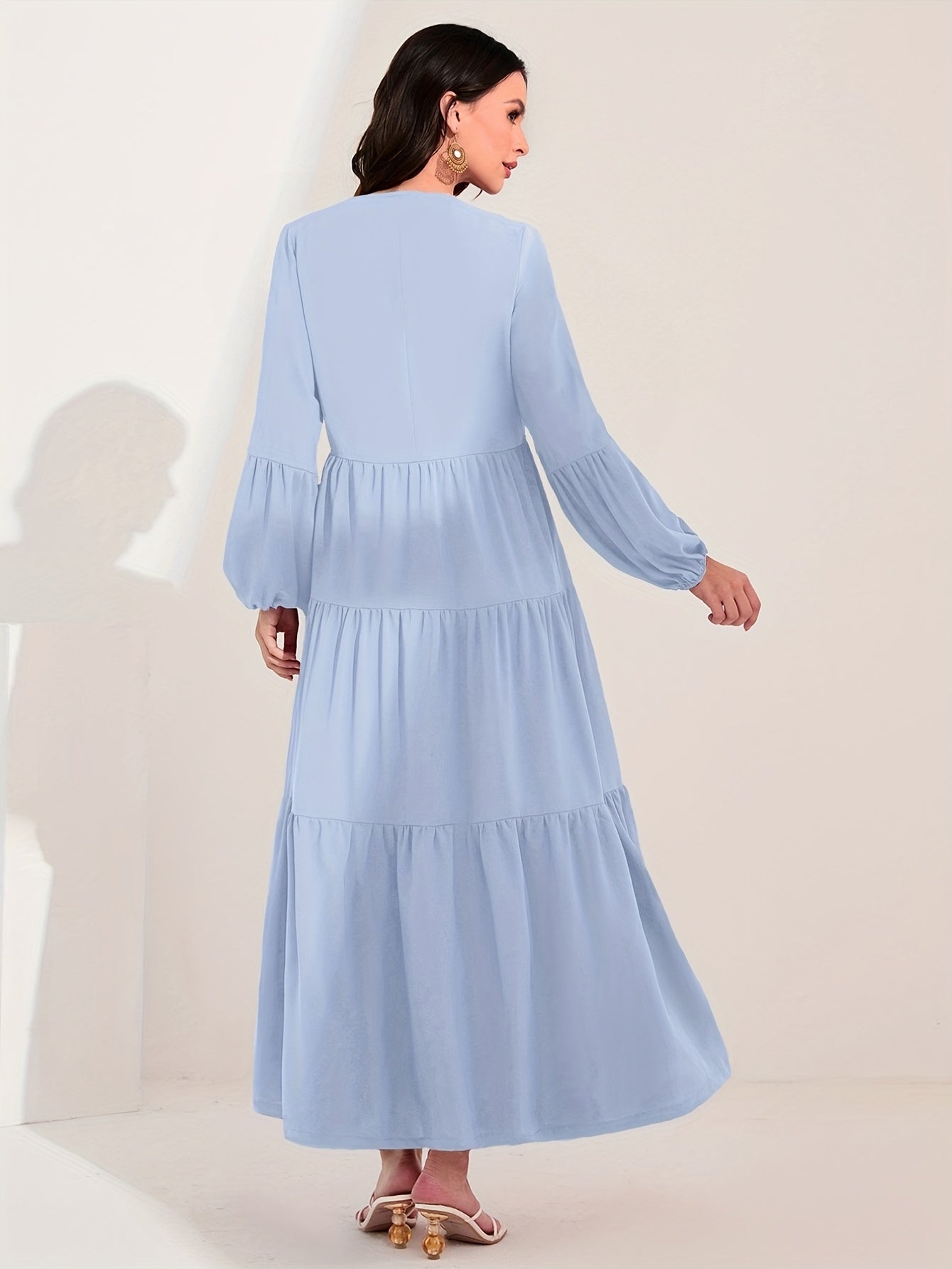 Ruched Lantern Sleeve Maxi Dress Women's Clothing