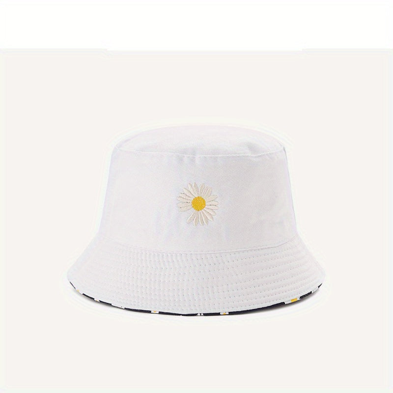 Double Sided Sun Hat with Daisy Embroidery for Men