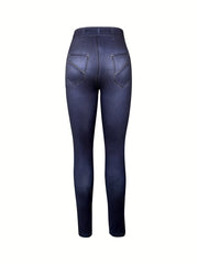 Faux Denim Print Yoga Pants Stretch Leggings for Women