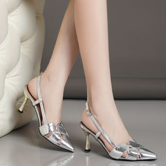 Crocodile Pattern Stiletto Heels Pointed Toe Slingback Pumps