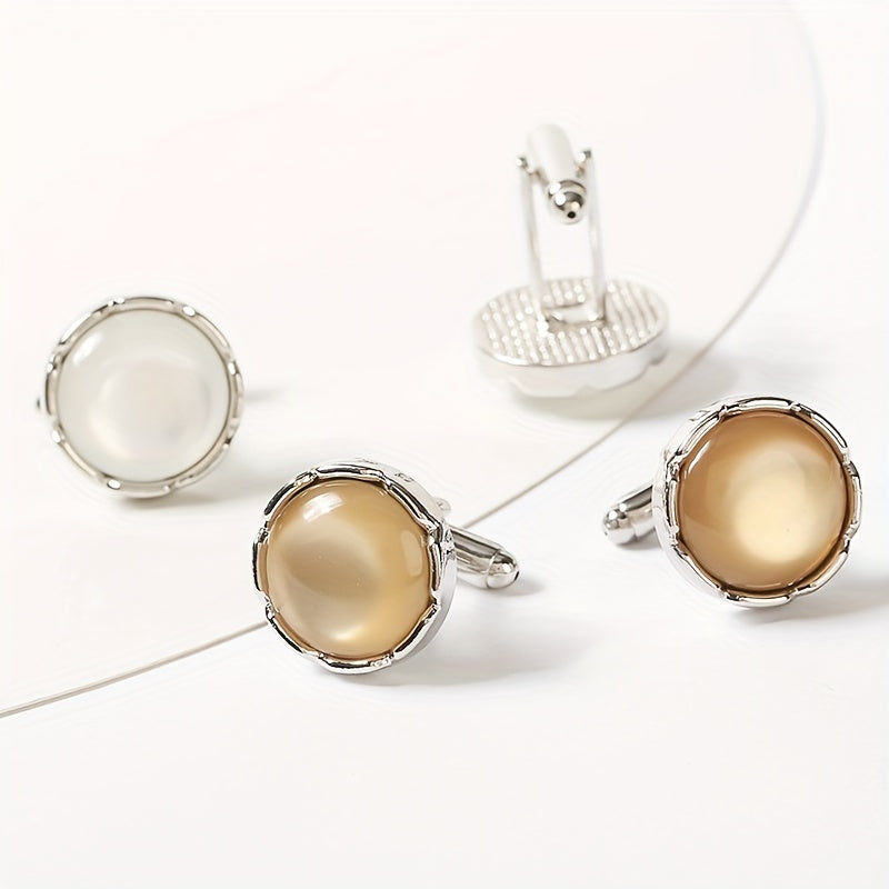 Round Inlaid Artificial Diamond Cufflinks French Couple Style