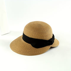 Bowknot Split Straw Sun Hat Wide Brim UV Protection Travel Beach Hats