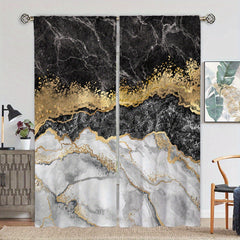Marble Printed Window Curtain Grey Marble Pattern Rod Pocket Window Drapes
