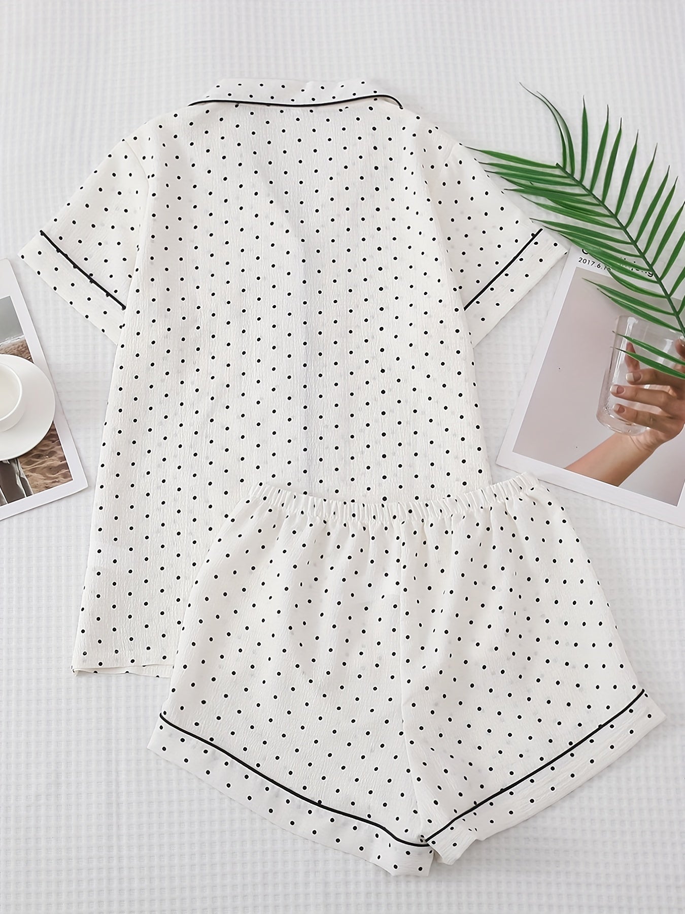 Polka Dot Pajama Set Short Sleeve Lapel Buttons Top & Shorts Women's Sleepwear