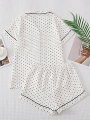 Polka Dot Pajama Set Short Sleeve Lapel Buttons Top & Shorts Women's Sleepwear