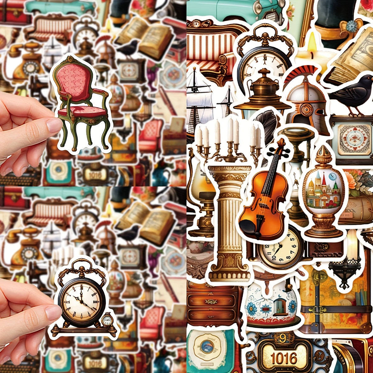50pcs Retro Object Series Stickers - DIY Waterproof Handbook Sticker Packs