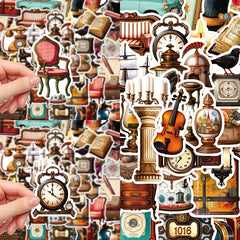 50pcs Retro Object Series Stickers - DIY Waterproof Handbook Sticker Packs