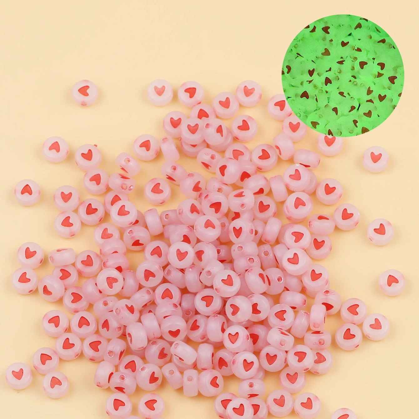 200pcs Luminous Acrylic Heart Beads For Jewelry Making