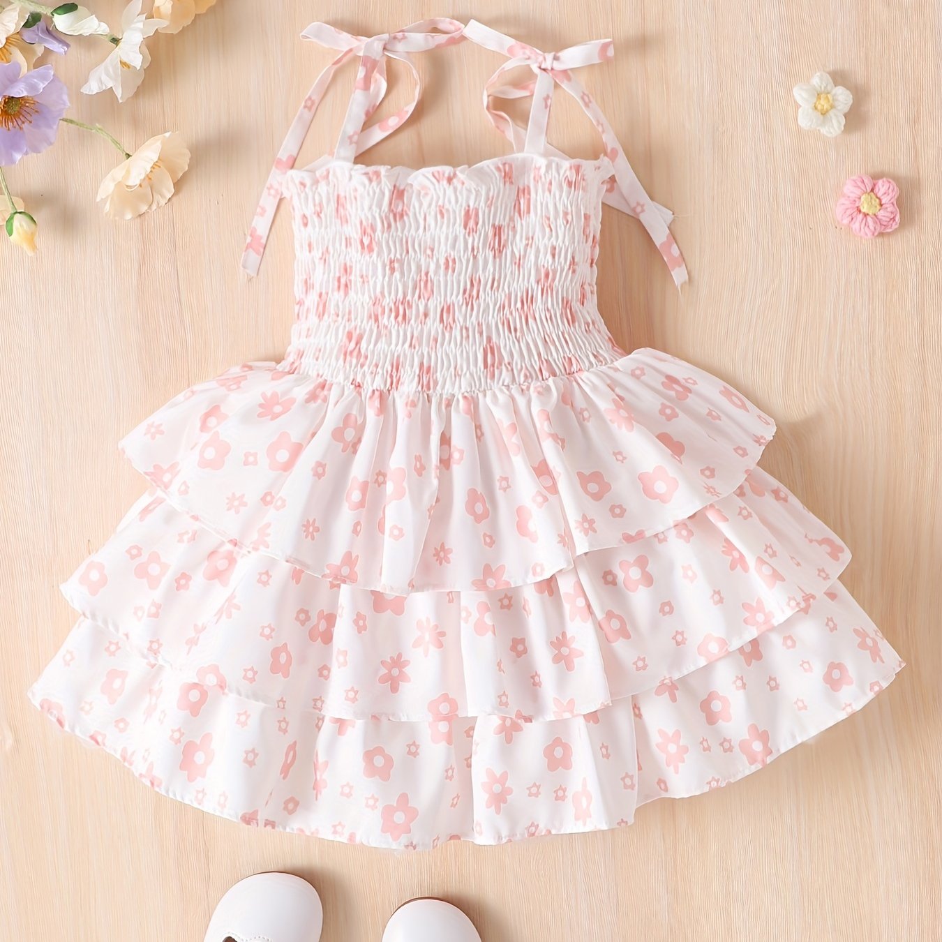 Baby Girls Allover Print Three Layer Skirt Suspender Dress Fairy
