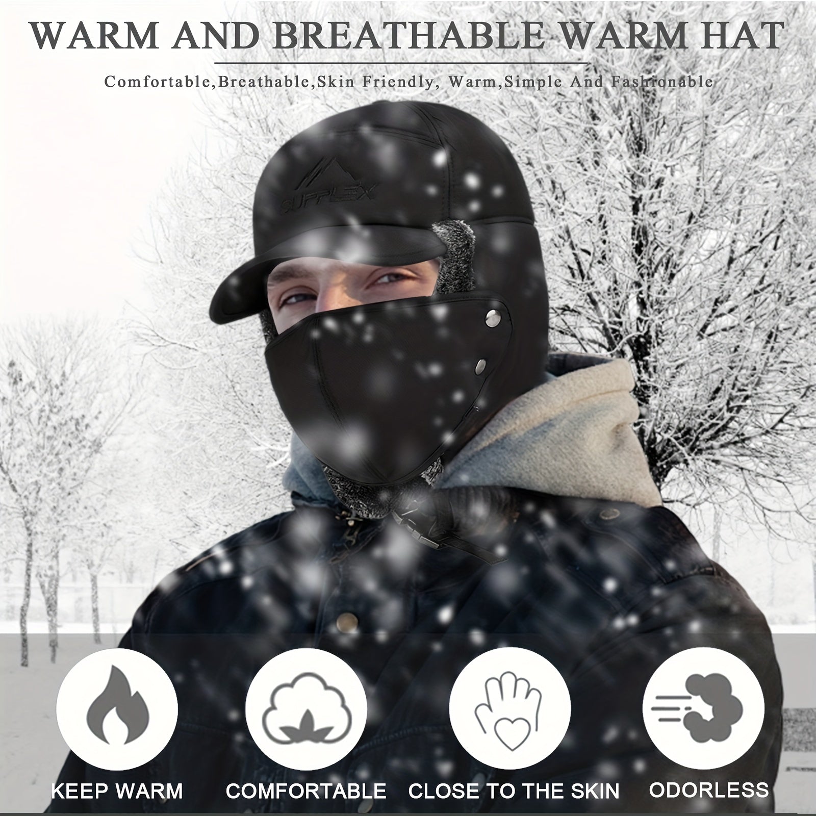 Men's Thermal Trapper Hat Fur Lined Windproof Cap
