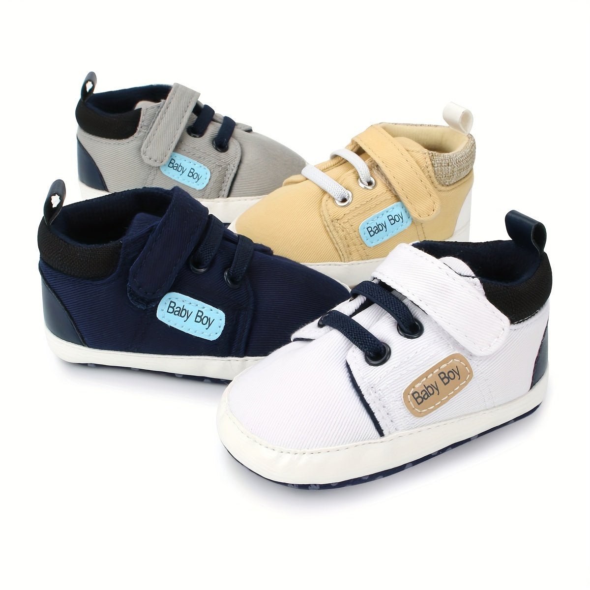 Baby Boys Hook and Loop Fastener Sneakers Lightweight Non Slip Shoes